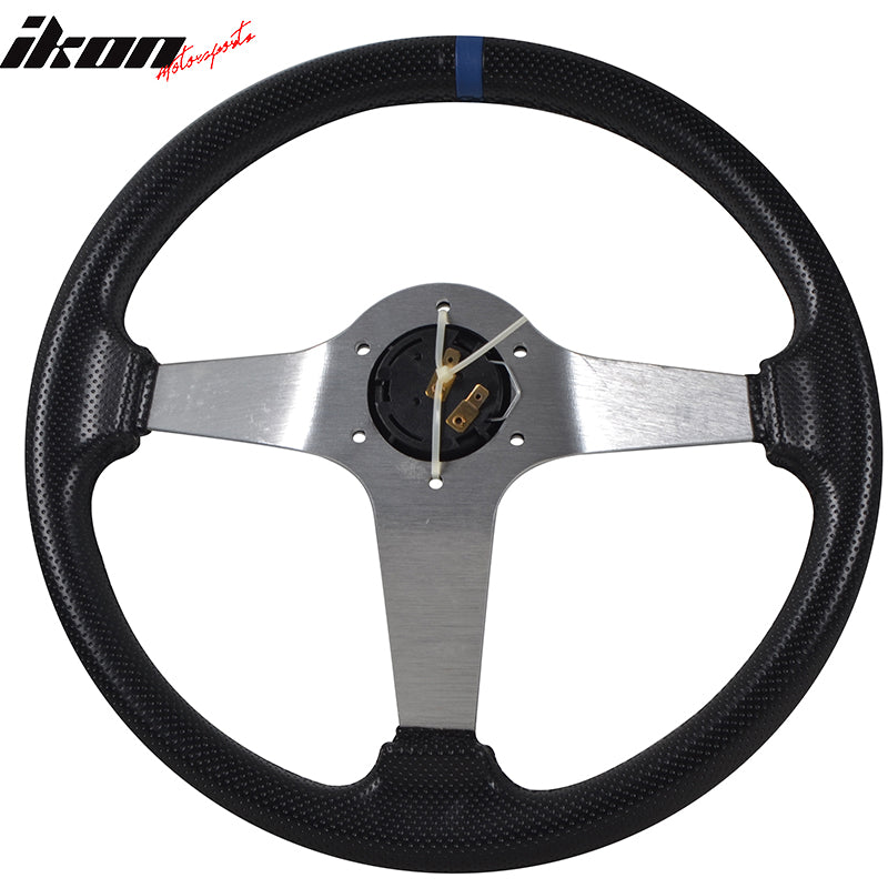 350MM 6 Hole Steering Wheel Deep Dish Spoke Blue Ring & Emblem PVC