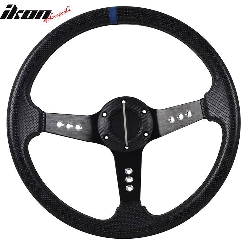 Universal 350MM 6 Hole Deep Dish Black Steering Wheel Emblem PVC