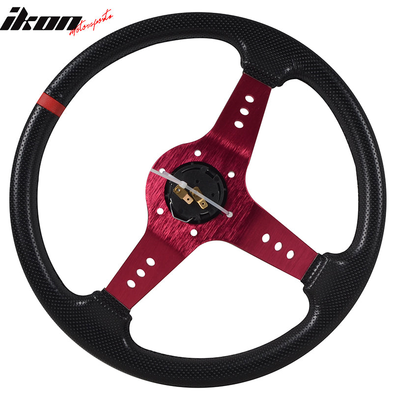 350MM Steering Wheel Deep Dish Red Spoke Horn Button & Emblem PVC