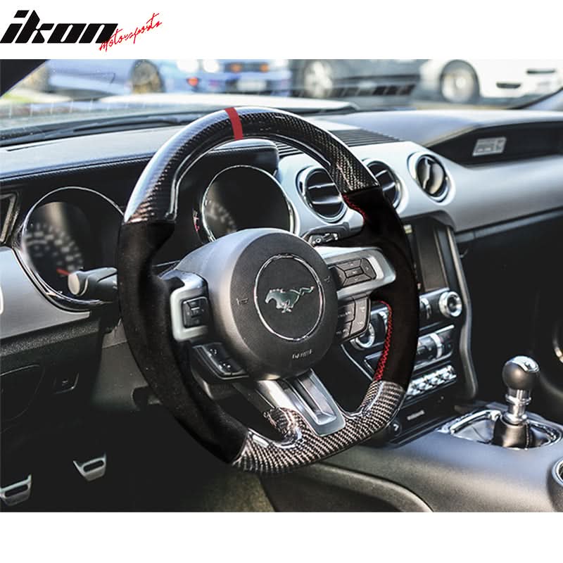 2015-2017Â Ford Mustang V3 Steering WheelMatte CF Synthetic Suede Red R