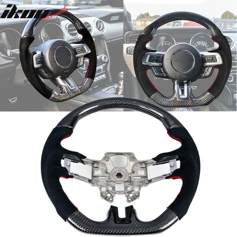 2018-2023 Ford Mustang V1 Steering Wheel w/ Red Stitching Carbon Fiber