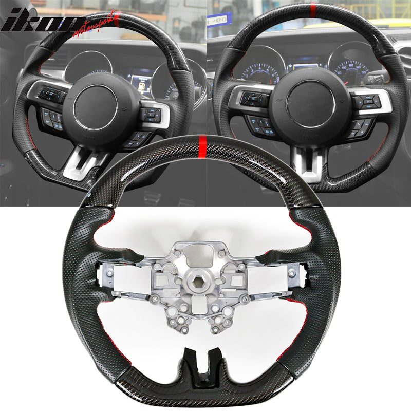 2018-2023 Ford Mustang V1 Steering Wheel w/ Red Stitching Carbon Fiber