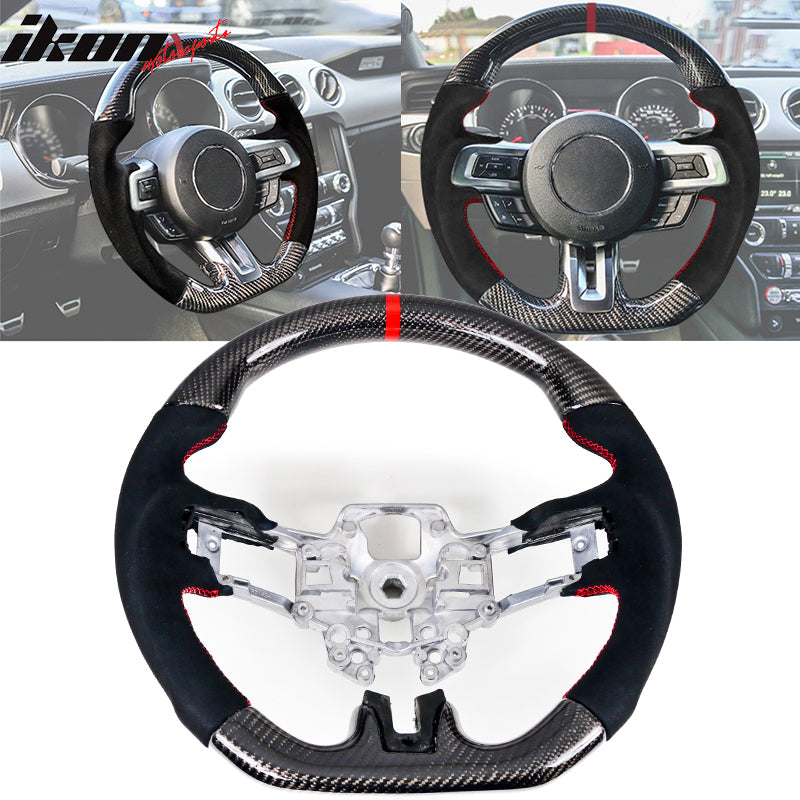 2018-2023 Ford Mustang V1 Steering Wheel w/ Red Stitching Carbon Fiber