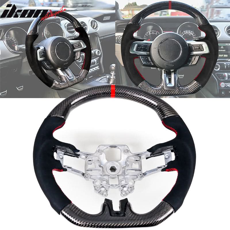 2018-2023 Ford Mustang V1 Steering Wheel w/ Red Stitching Carbon Fiber
