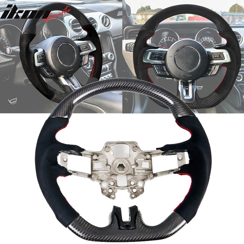 2018-2023 Ford Mustang V1 Steering Wheel w/ Red Stitching Carbon Fiber
