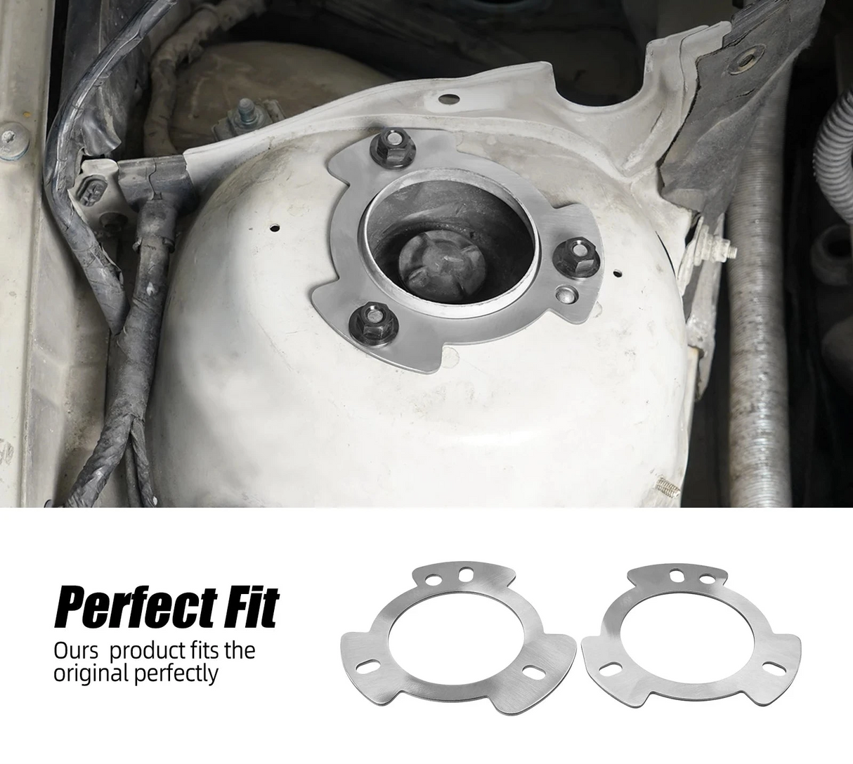 Stainless Steel Front Shock Tower Reinforcement Plates – BMW E46 (2002–2006)