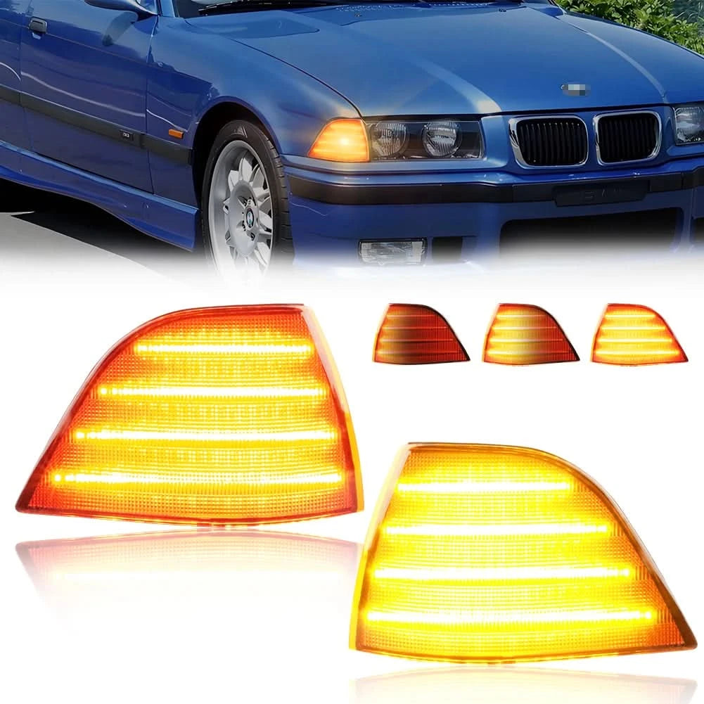 BMW E36 Coupe LED Front Corner Turn Signal Lights – Sequential Amber / White DRL (1992–1999, Pair)