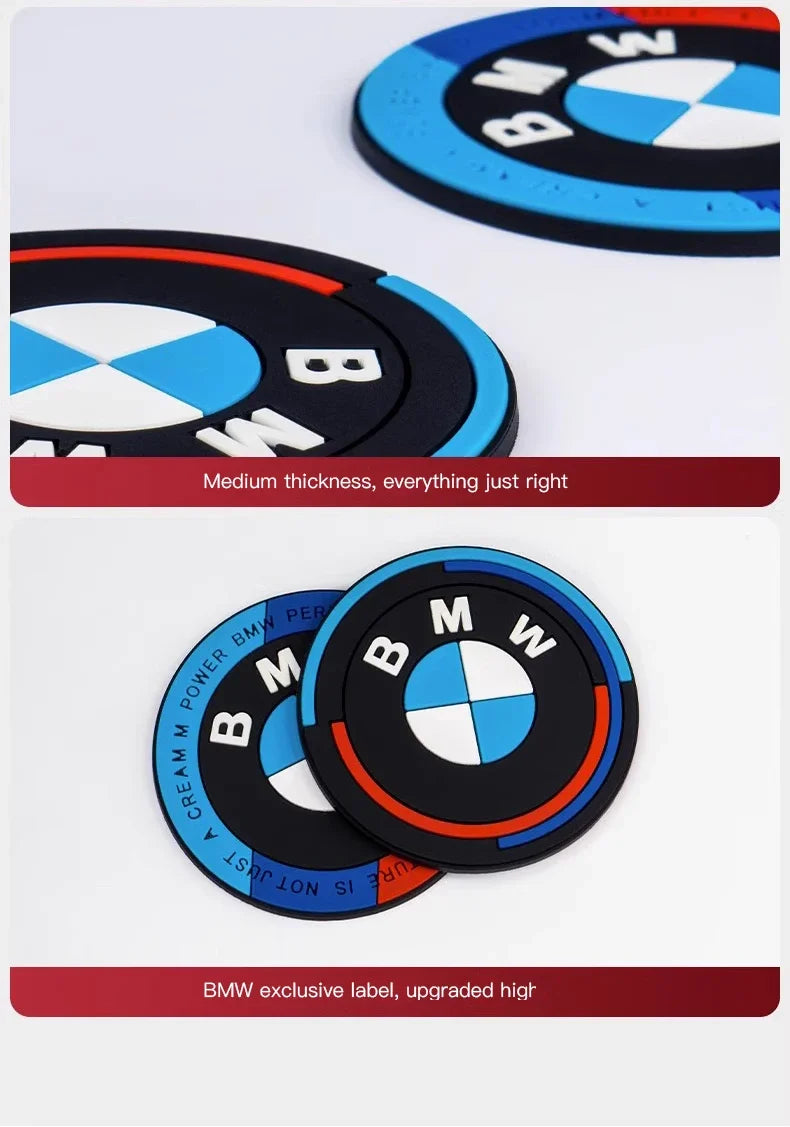 BMW Silicone Anti-Slip Car Coaster / Cup Mat 2-Piece Set for 1 / 3 / 4 / 5 Series, X3 / X5 / X7 (F20 / F40 / G01 / G02 / G05 / G22 / G30 / G32)