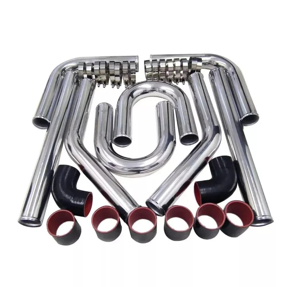 Universal 2.5" Aluminium Turbo Intercooler Piping Kit with Silicone Couplers, U-Pipe & Stainless Steel T-Bolt Clamps