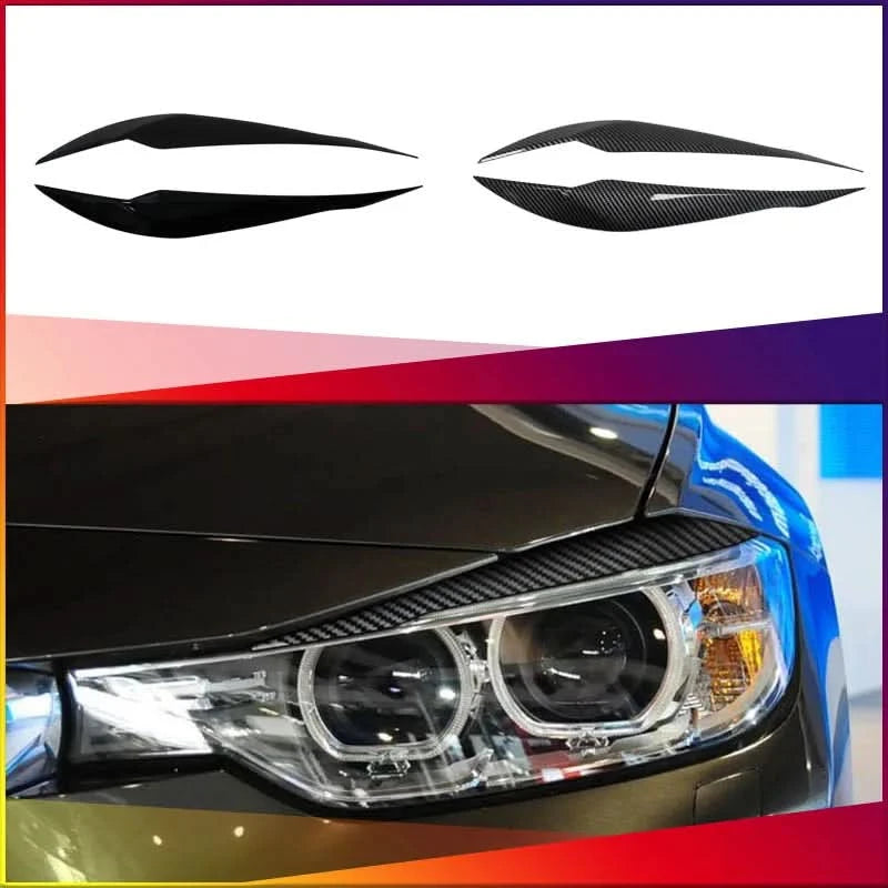 Headlight Eyebrow Covers for BMW 3 Series F30 F31 2012–2019 – Gloss Black / Carbon Look Eyelid Trim Pair