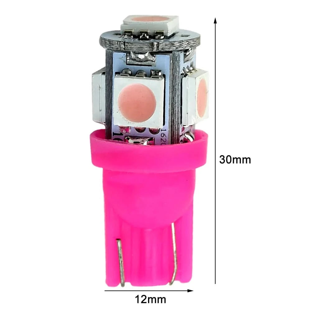T10 LED Interior Bulbs (Pink/Purple) – 12V W5W 194 168 158 5050 SMD Car Dome, Map, Tail & Side Marker Light Set (10PCS)