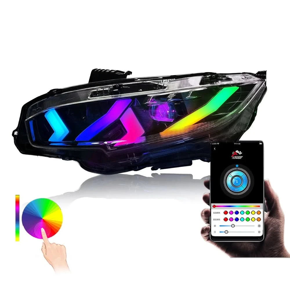 RGB Projector LED Headlights with DIY DRL – Fits Honda Civic 2016–2021 (Pair)