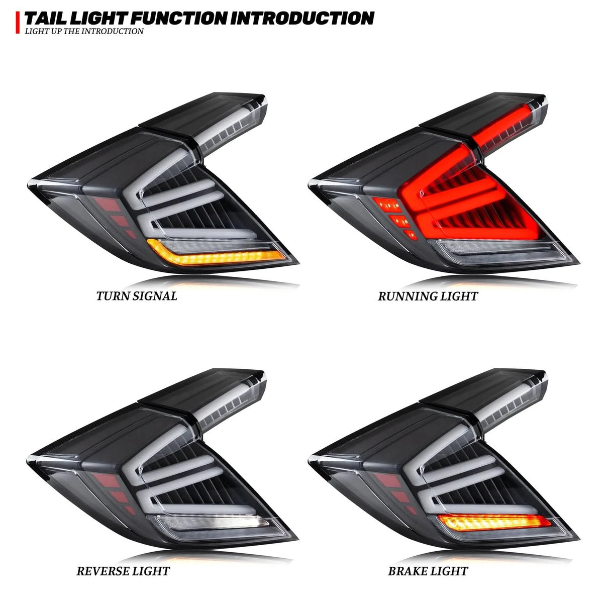 Honda Civic Hatchback LED Tail Lights – Clear Lens Sequential Turn Signal (2016–2021 FK6 FK7 FK8 FK9)