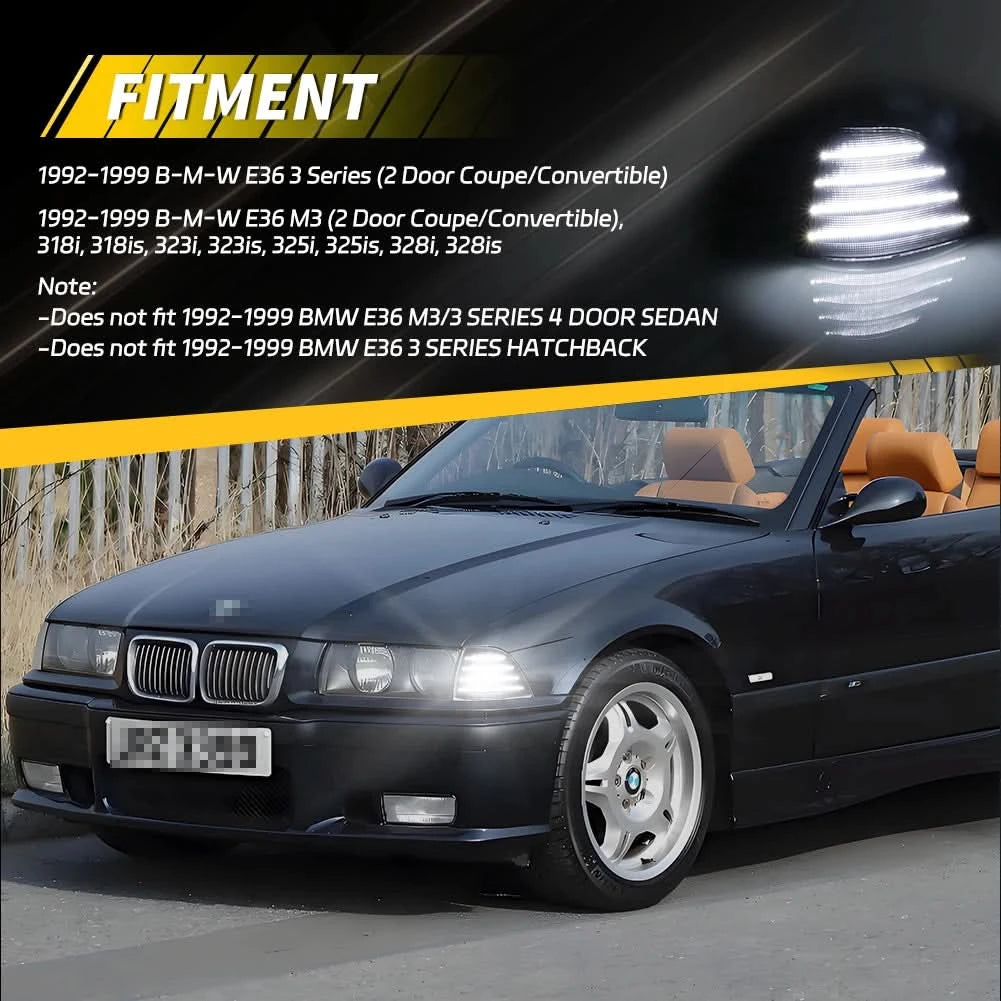 BMW E36 Coupe LED Front Corner Turn Signal Lights – Sequential Amber / White DRL (1992–1999, Pair)