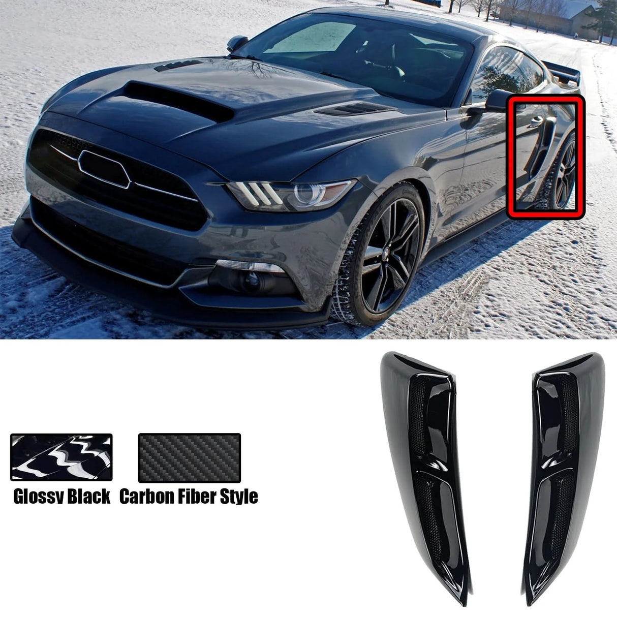 Ford Mustang Rear Fender Side Scoop Air Vents – Gloss Black / Carbon Fiber Style (2016–2023)