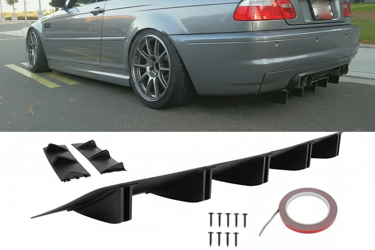 Universal 5-Fin Rear Bumper Diffuser – Shark Style Lower Lip Splitter (ABS)