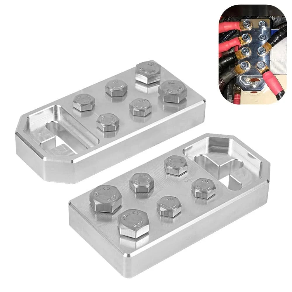 6-Spot Flat Battery Terminals (Pair) – 6061 Aluminum, M6 / M8 Bolt-Style | Car Audio & Auxiliary Power