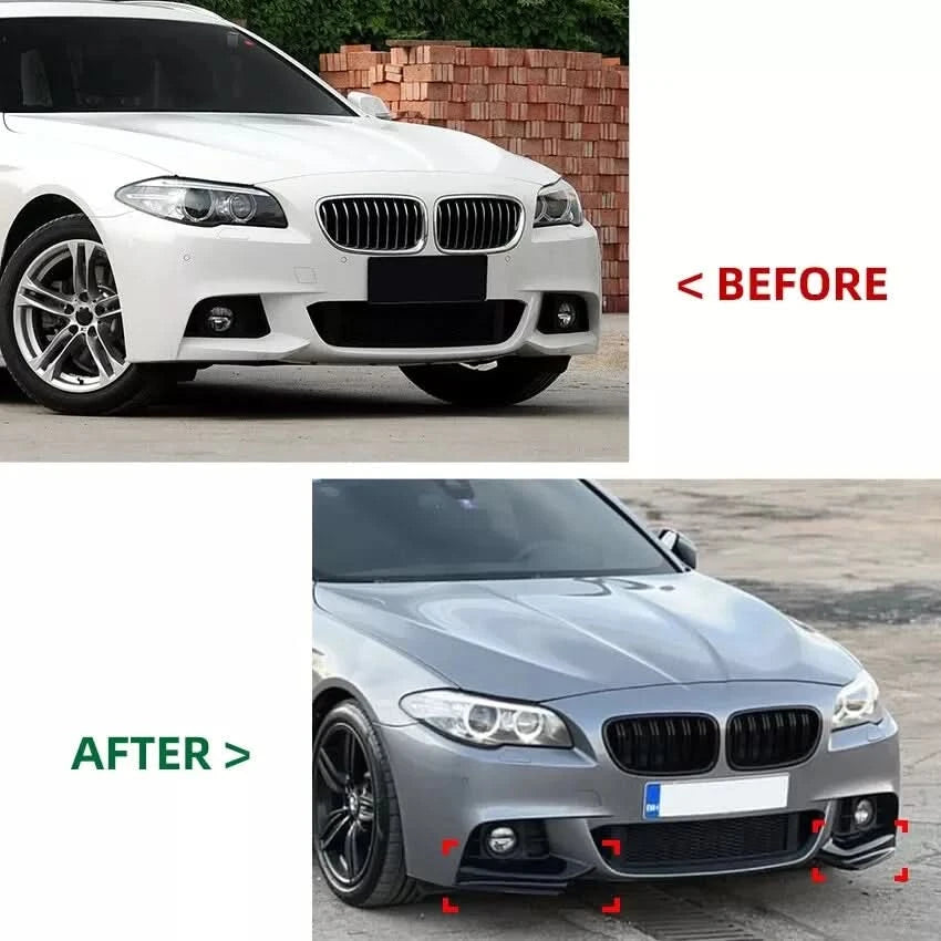 BMW F10/F11 M Sport Front Bumper Splitter Set – Gloss Black Side Covers for 5 Series 520i/530i (2011–2017)