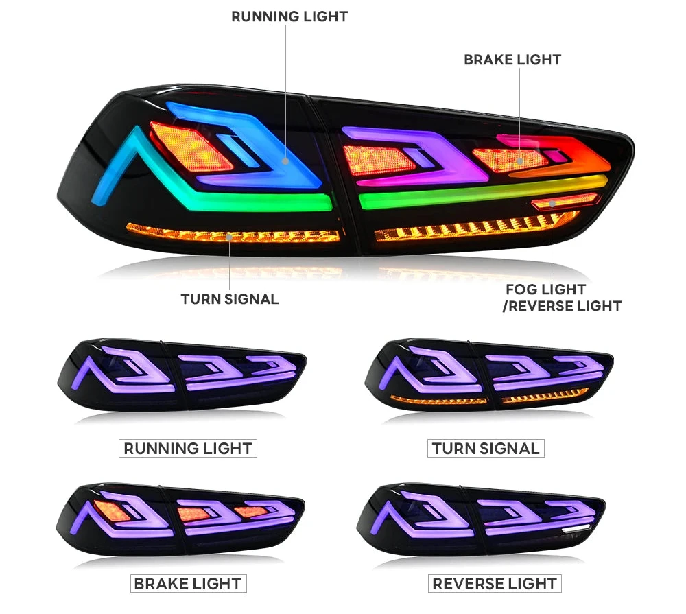 Mitsubishi Lancer RGB LED Tail Lights – Rear Brake, Fog & Running Light Assembly (2008–2018)