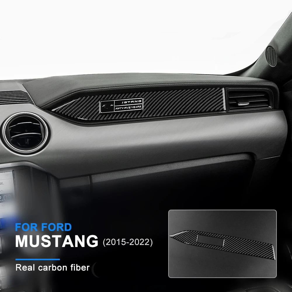Ford Mustang Carbon Fiber Dashboard Trim Strips – Interior Accent Set (2015–2022, LHD)