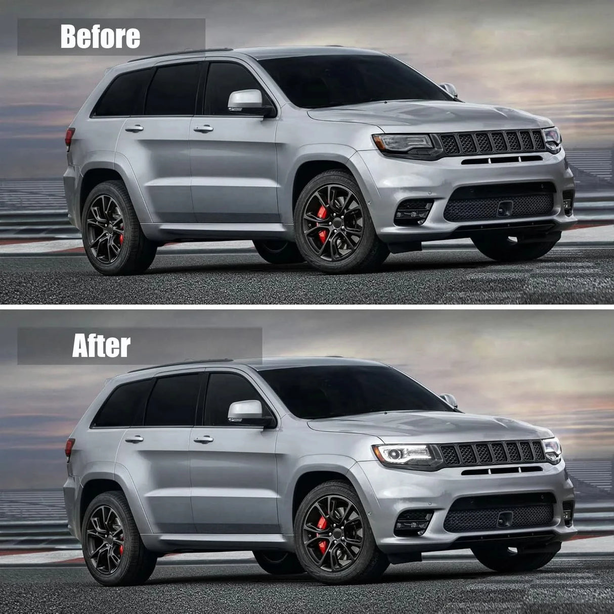LED Headlight Assembly for Jeep Grand Cherokee WK2 (2014–2021) – Chrome Housing, Dynamic Turn Signals & Start-Up Animation