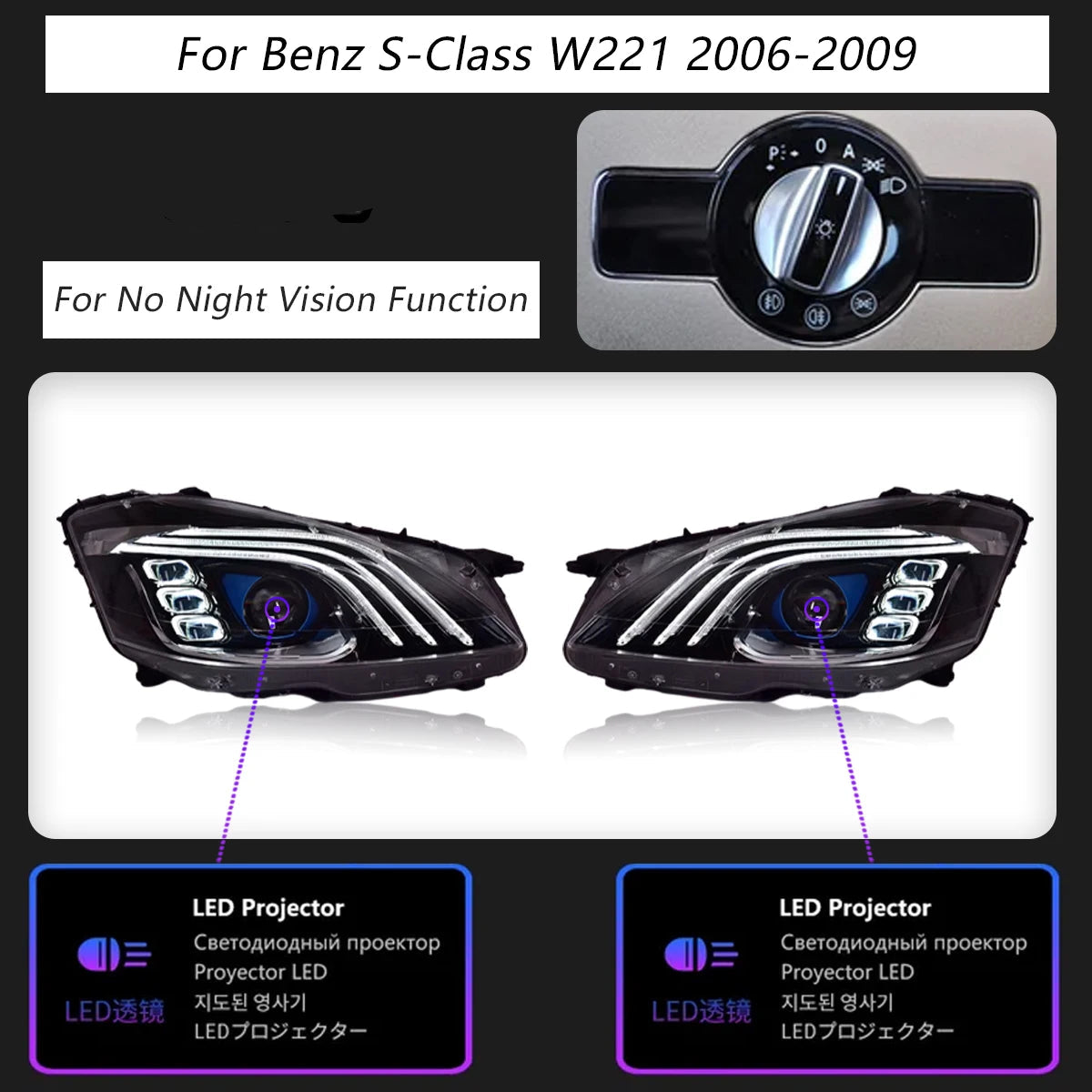 Mercedes-Benz S-Class W221 LED Headlight Assembly with DRL, Sequential Turn Signal & High / Low Beam 2006 - 2013