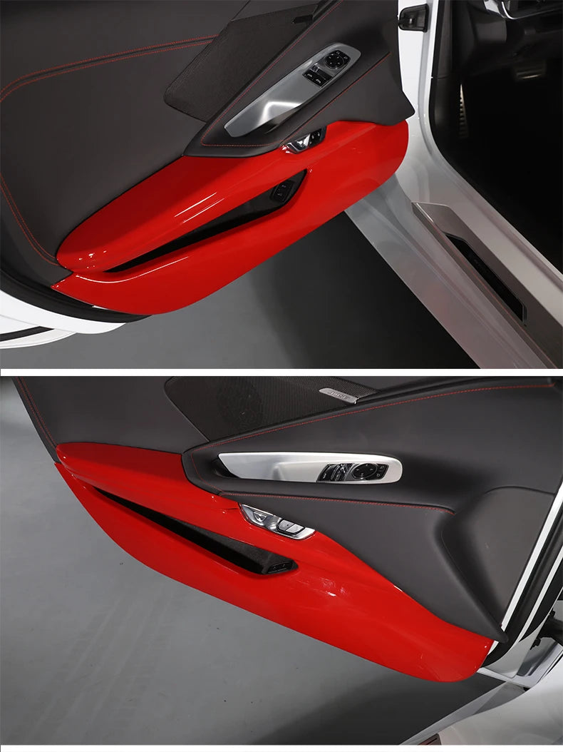 Corvette C8 Interior Door Anti-Kick Panel Covers (2020–2023) – Carbon Fiber/Red