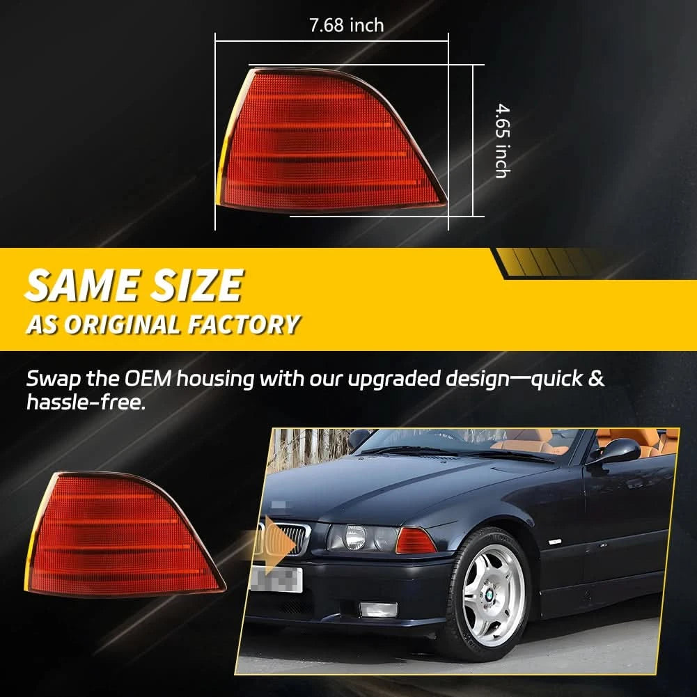 BMW E36 Coupe LED Front Corner Turn Signal Lights – Sequential Amber / White DRL (1992–1999, Pair)