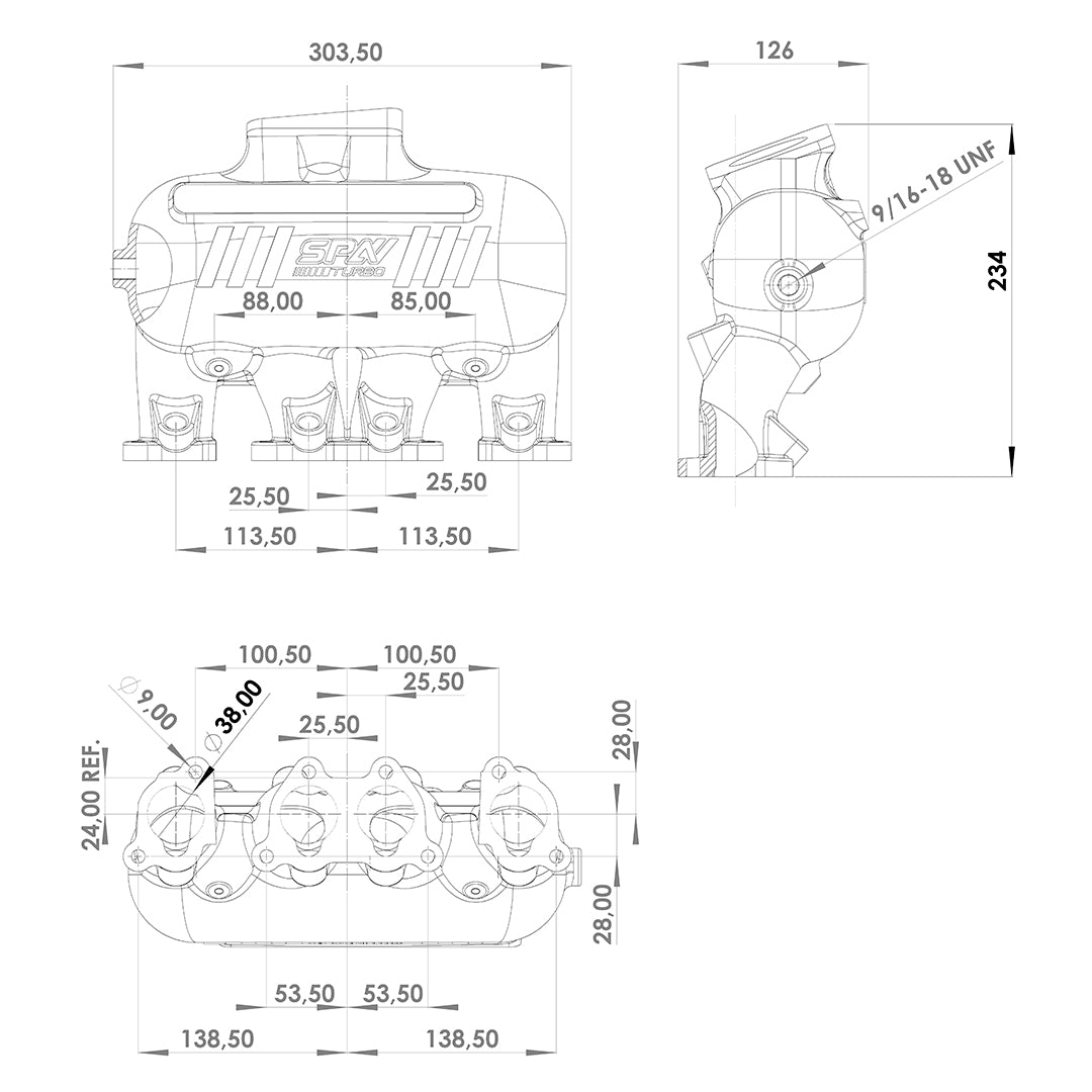 INTAKE MANIFOLD VW 8V CROSS FLOW LONGITUDINAL - 4 INJECTORS - WITHOUT BOLT HOLES