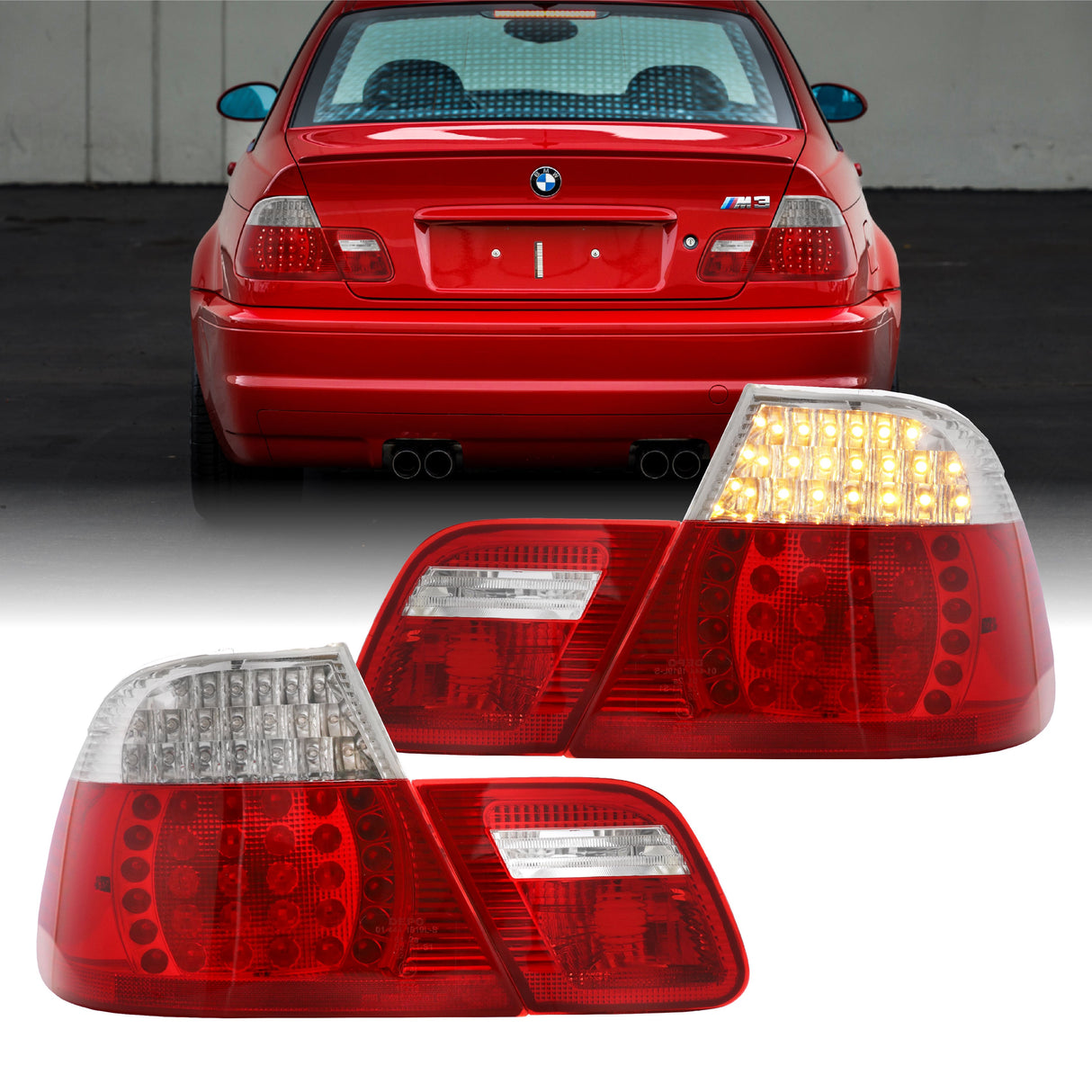 1999-2003 BMW E46 Red/Clear LED Tail Lights - 4 Pieces