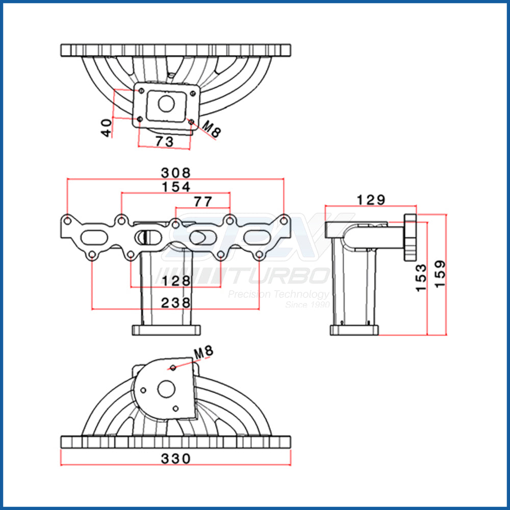 Fiat 1.4L 16V T25 turbo manifold