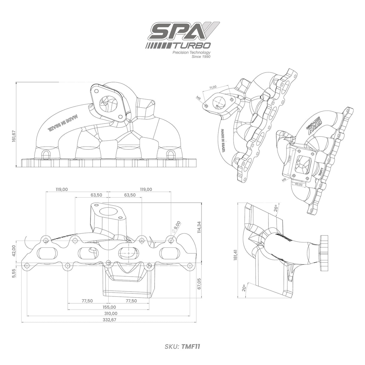For Fiat 500 1.4 16V T25 cast turbo manifold