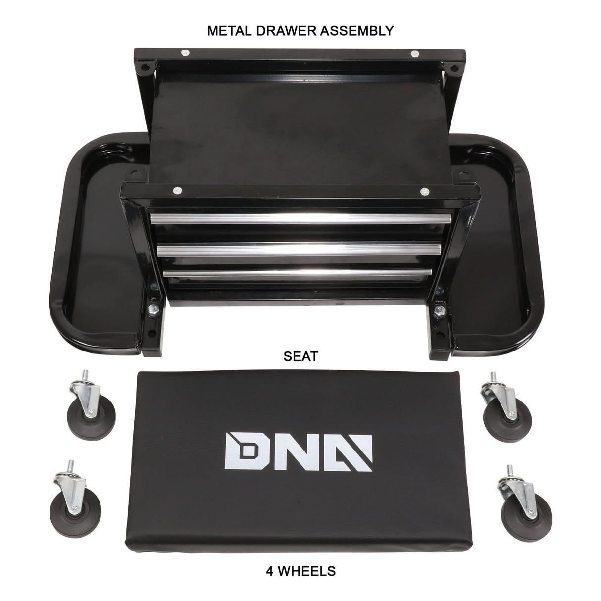 3 Drawer Rolling Mechanics Seat - Black