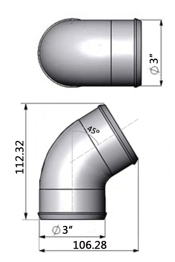 3†tight radius 45° elbow intake pipe