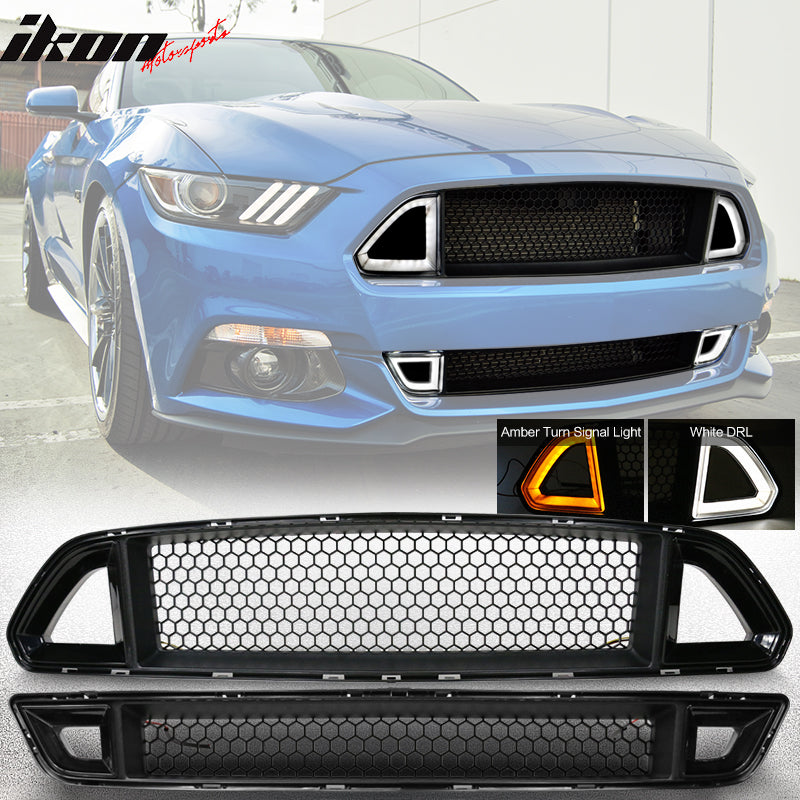 2015-2017Â Ford Mustang Front Upper Mesh Grille Smoked DRL Turn Signal