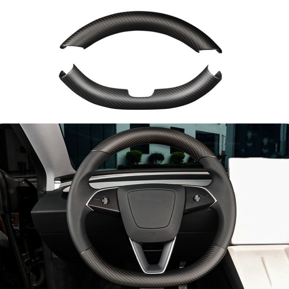 Upper / Lower Cover Steering Wheel Accessories for Tesla Model 3 / Y - Carbon Fiber Interior Mods