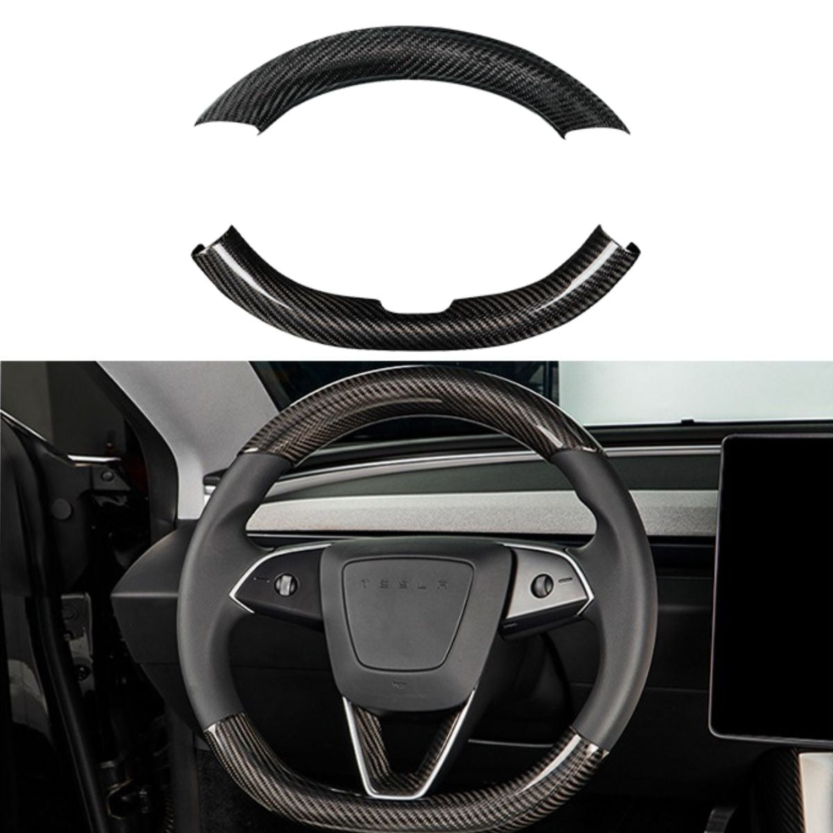 Upper / Lower Cover Steering Wheel Accessories for Tesla Model 3 / Y - Carbon Fiber Interior Mods