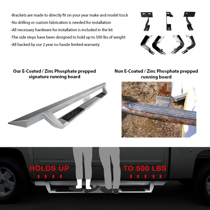 2007-2021 Toyota Tundra Double Cab IKON V1 Silver Running Boards Steel