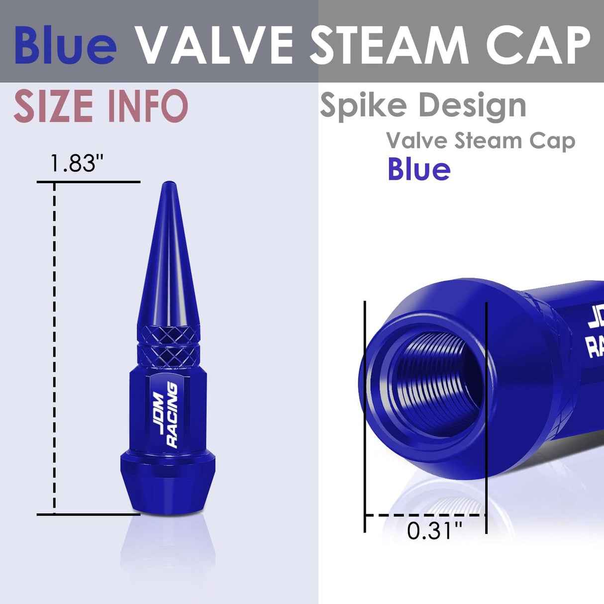 Spiked Lug Nut Style Valve Caps - 45mm Tall - Blue