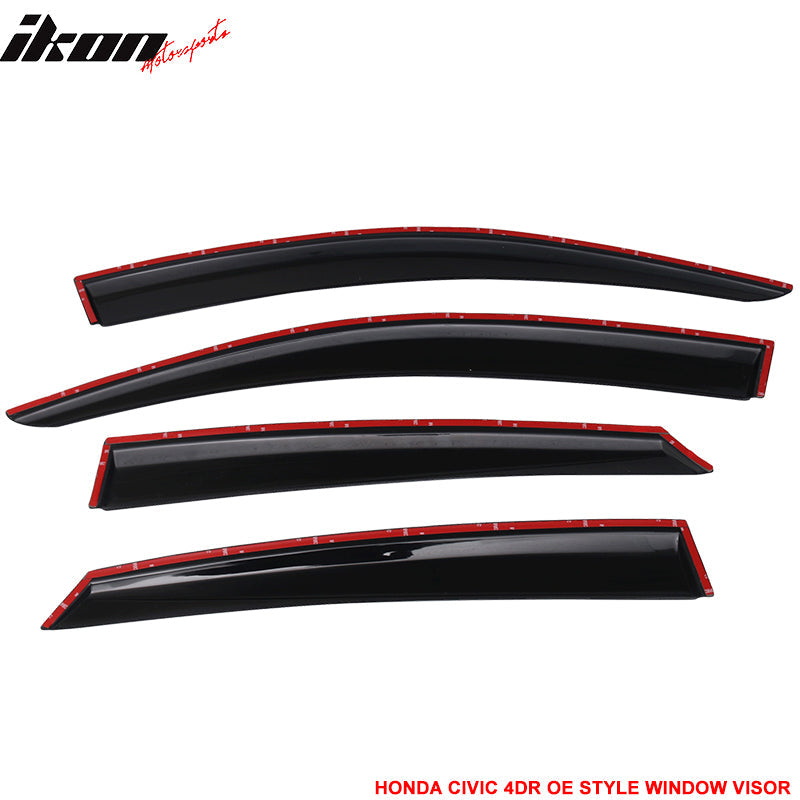 Fits 16-21 Civic X 10th Gen Sedan Roof Spoiler OE Window Visor ABS