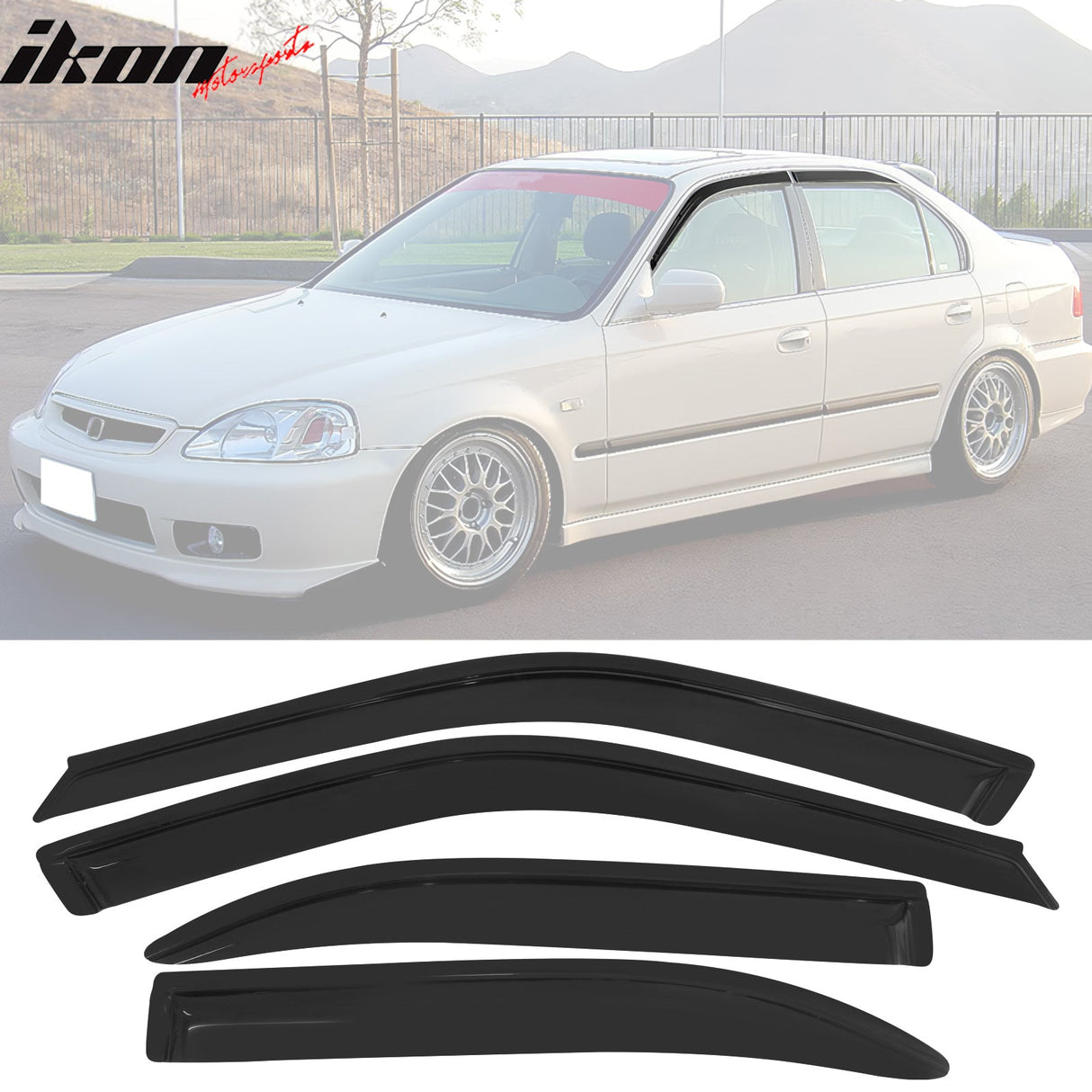 Fits Honda Civic 99-00 4D EK Front Bumper Lip + Sun Window Visor