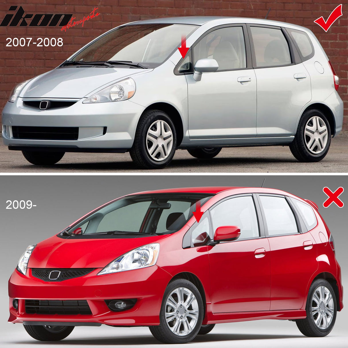 2007-2008 Honda Fit Window Visor Slim Style Smoke Tinted Acrylic