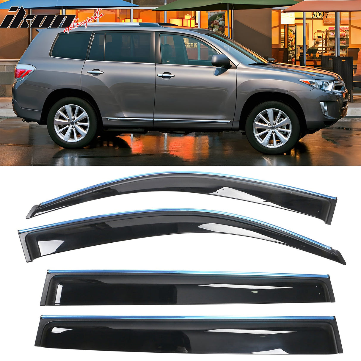2008-2013 Toyota Highlander Acrylic 4PC Window Visors Tape On Guard