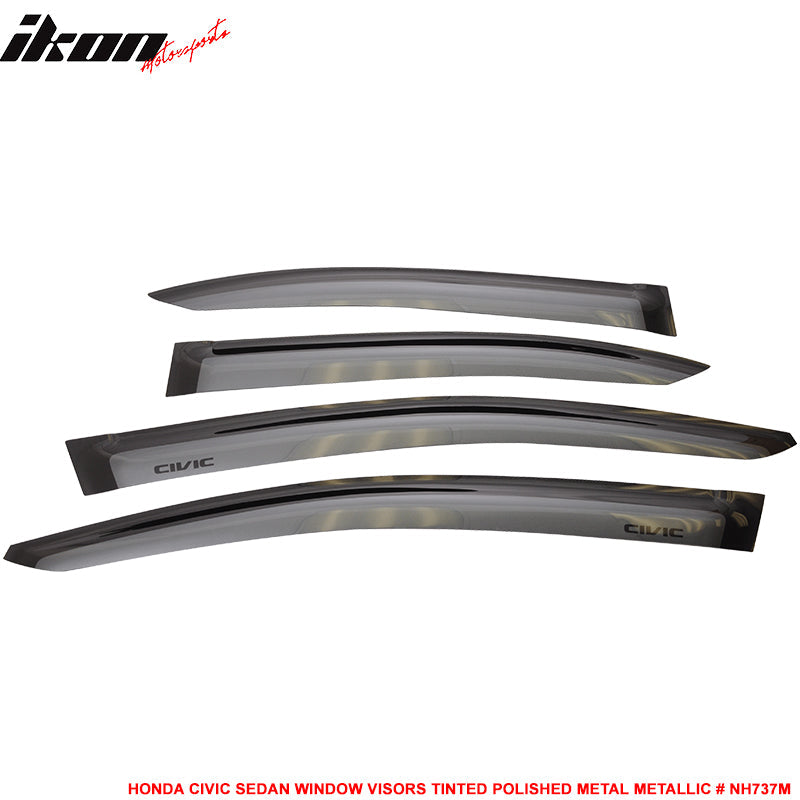 2012-2015 Honda Civic 4 Door Sedan Tape on Window Visors Shade Acrylic