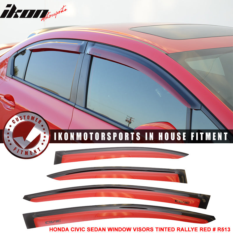 2012-2015 Honda Civic 4 Door Sedan Tape on Window Visors Shade Acrylic