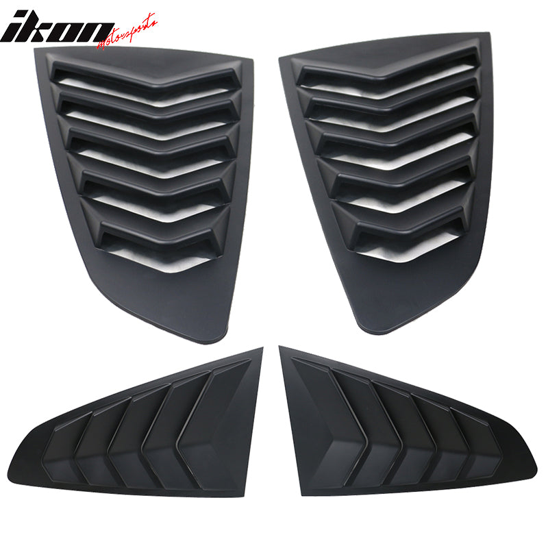 2015-2023 Ford Mustang IKON Unpainted Black Side Window Louvers ABS