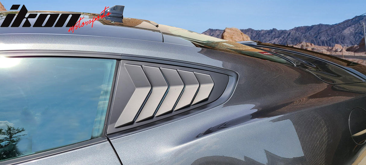 2015-2023 Ford Mustang IKON Unpainted Black Side Window Louvers ABS