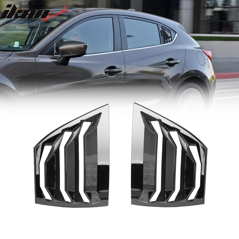 2014-2018Â Mazda 3 Gloss Black Rear Window Louvers Quarter Scoop ABS