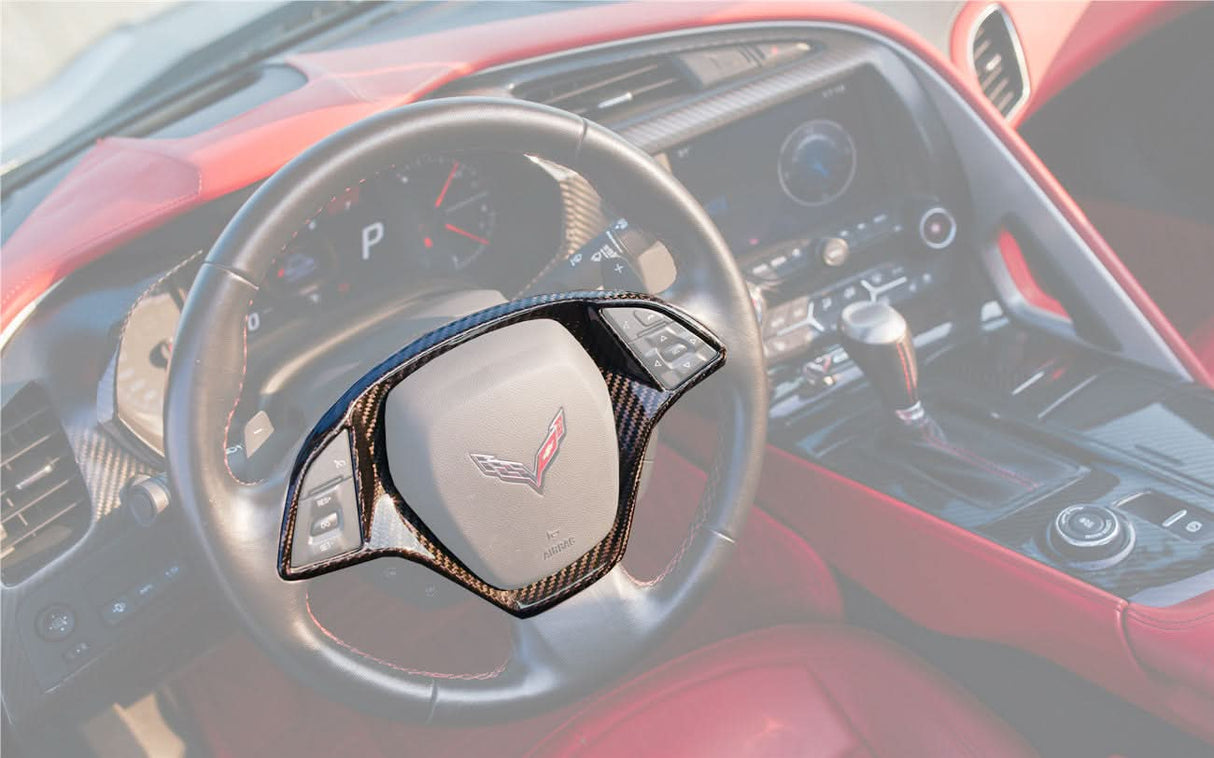 2013-2019 Corvette C7 Z06 Grandsport Dry Carbon Fiber Interior Steering Wheel Cover Trim