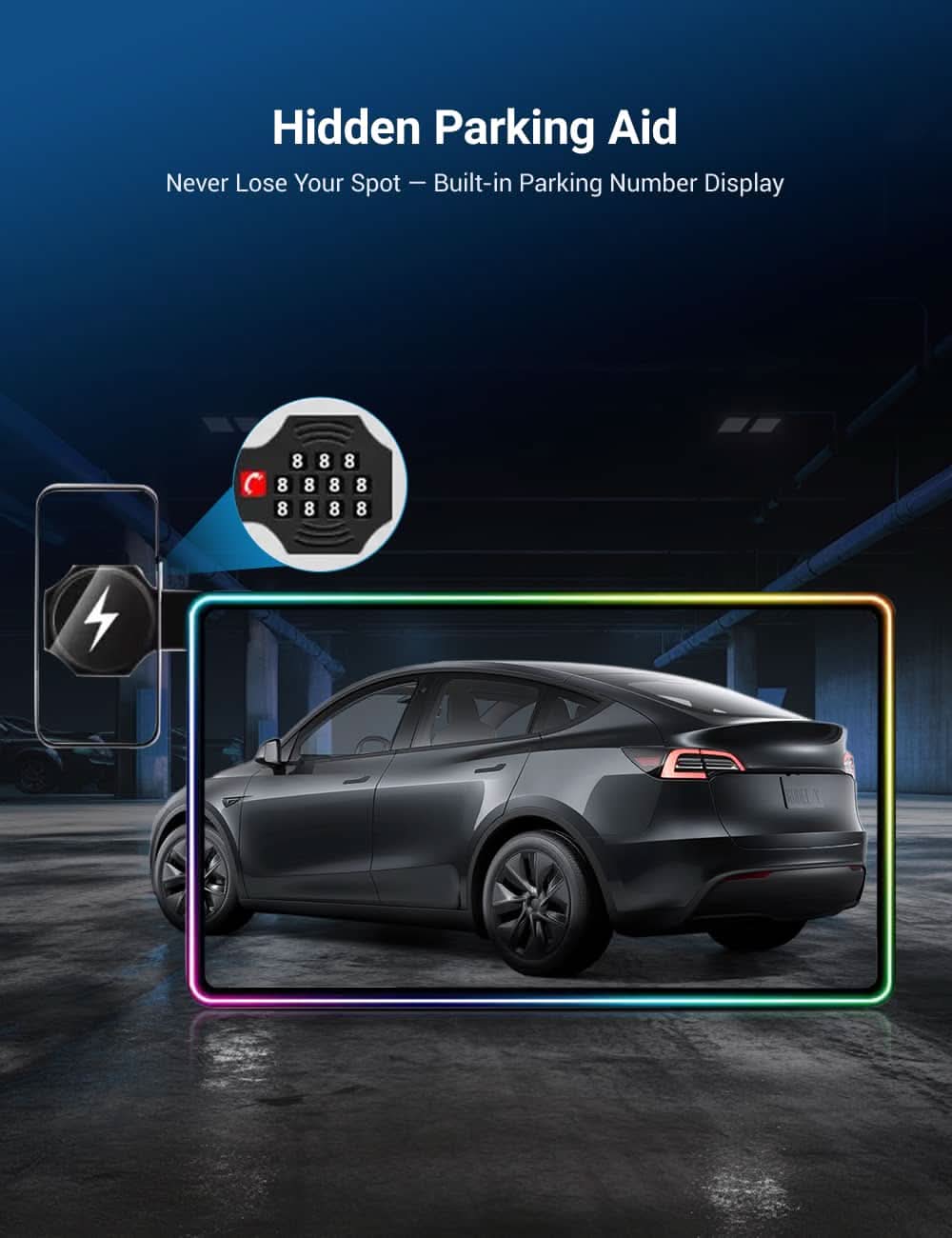 Model 3/Y Music-Synced RGB Ambient Lighting With Wireless Charging Phone Mount